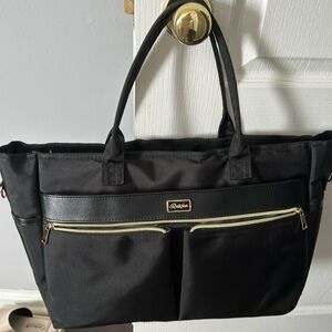 Large black travel bag with long strap